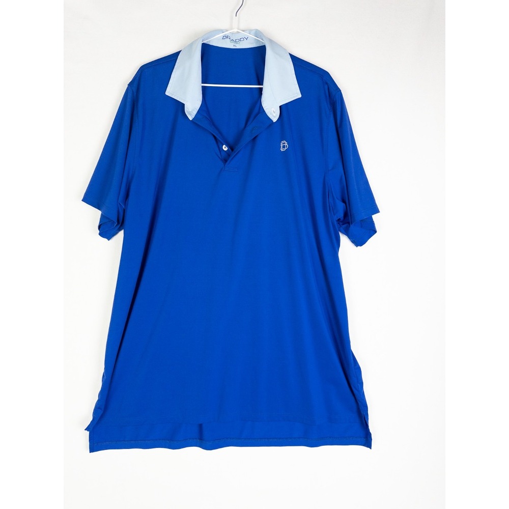 B Draddy Sport Polo Shirt Mens XL Blue‎ Color Block Logo Performance Golf